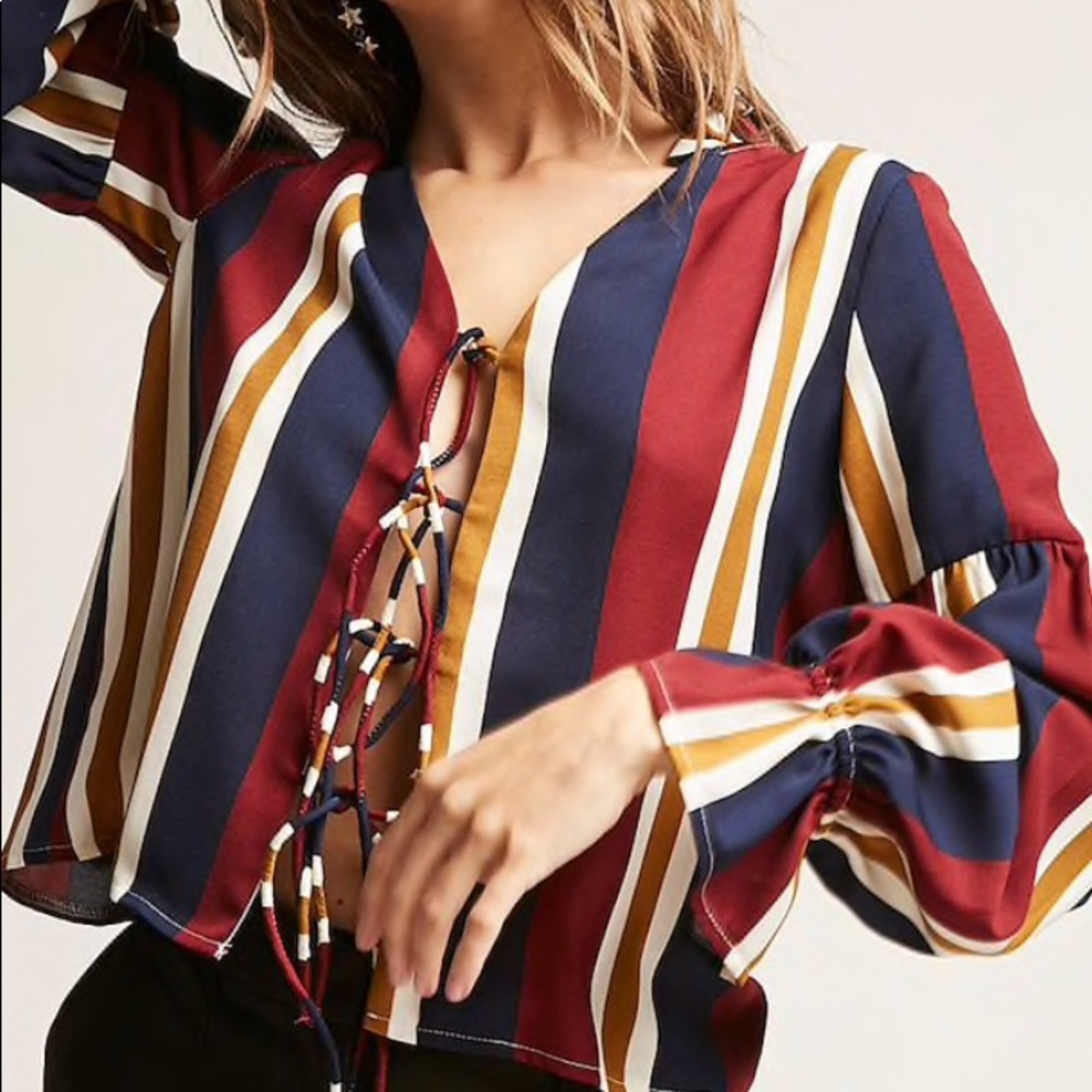 Self-tie striped top
